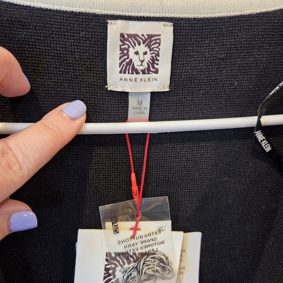 Anne KleinTipped Patch-Pocket Cardigan Women's Medium Black Open Front - Picture 2 of 15